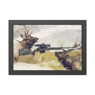 Elk Hunting Rifle Painting - Black Frame - Value Collection