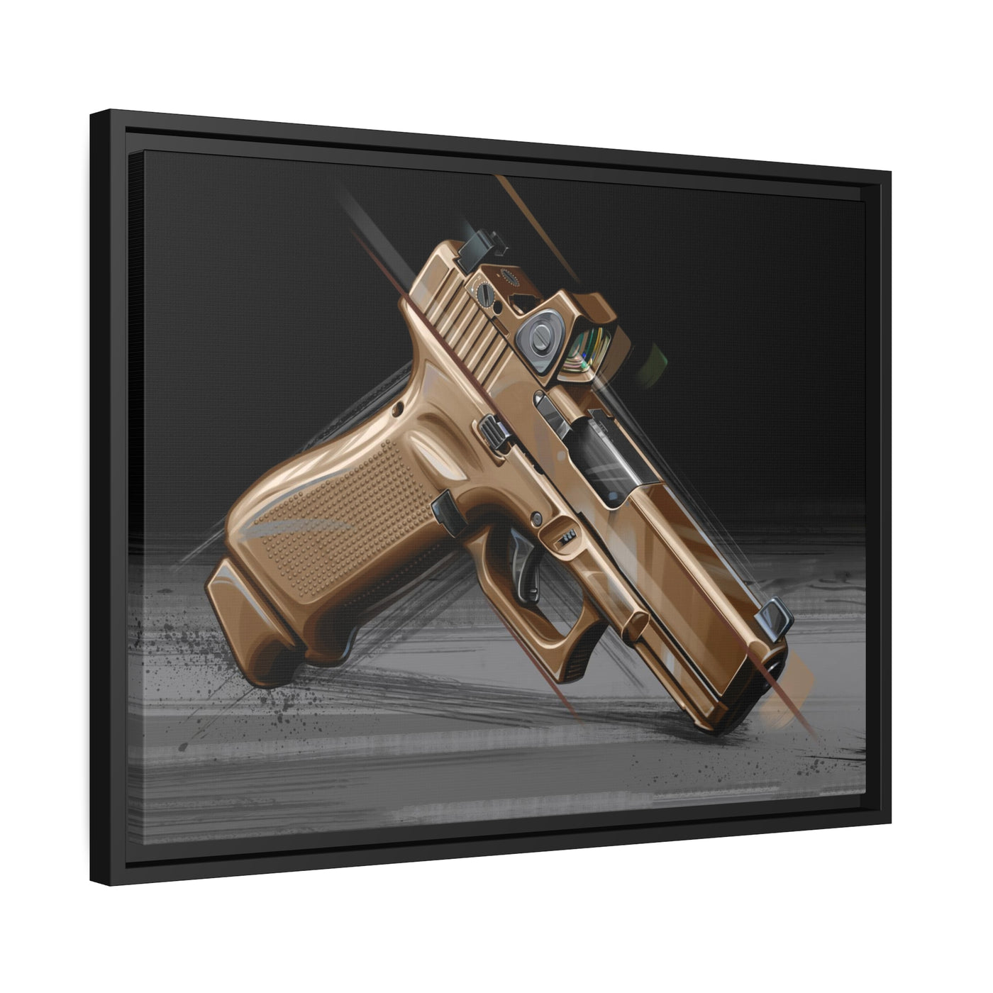 The Last Resort - OG Tan Poly Pistol Painting - Black Framed Wrapped Canvas - Value Collection