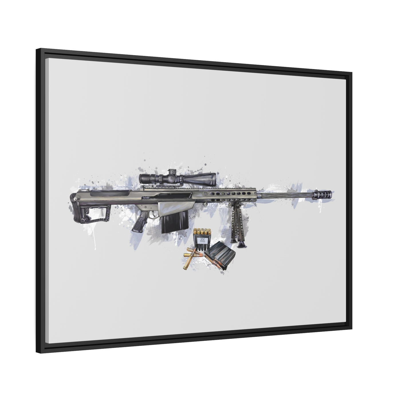 The Long-Range Legend - .50 Cal BMG Rifle Painting - Blue Accents - Black Framed Wrapped Canvas - Value Collection