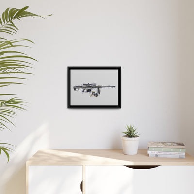 The Long-Range Legend - .50 Cal BMG Rifle Painting - Blue Accents - Black Framed Wrapped Canvas - Value Collection