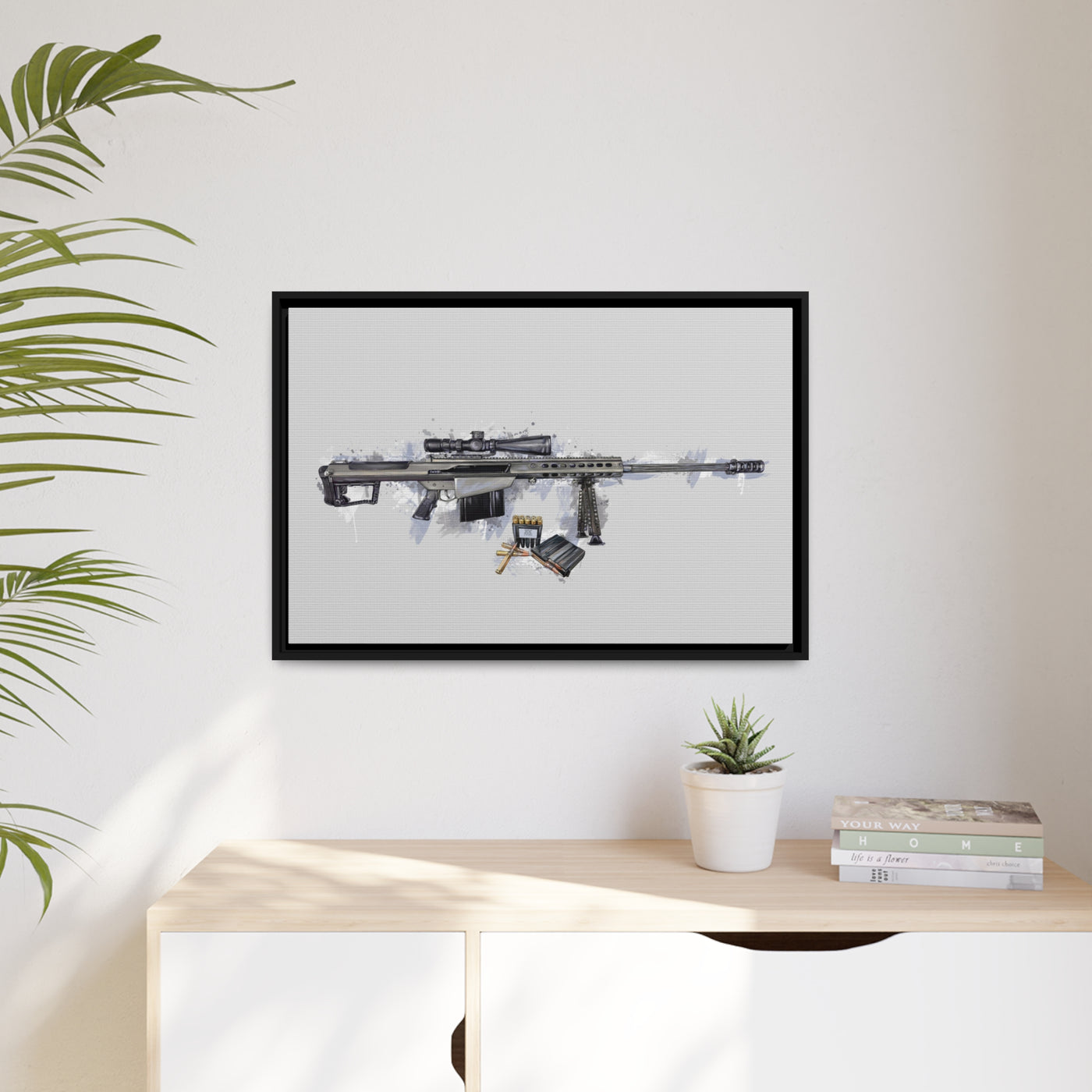 The Long-Range Legend - .50 Cal BMG Rifle Painting - Blue Accents - Black Framed Wrapped Canvas - Value Collection