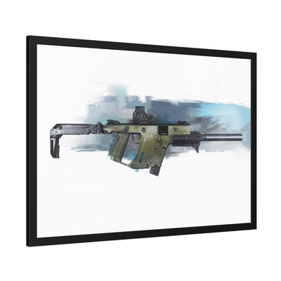 The Vindicator - Suppressed SMG Painting - Blue Background - Black Frame - Value Collection