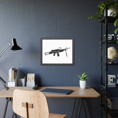 Belt-Fed 5.56x45mm Light Machine Gun Painting - Just The Piece - Black Frame - Value Collection