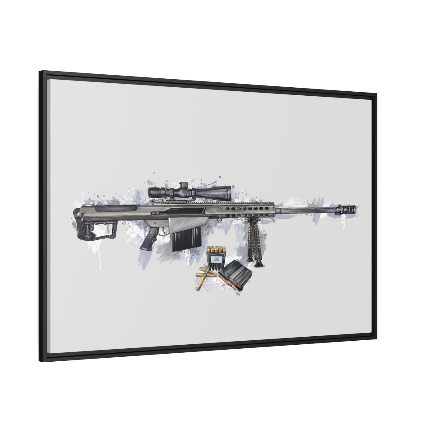 The Long-Range Legend - .50 Cal BMG Rifle Painting - Blue Accents - Black Framed Wrapped Canvas - Value Collection