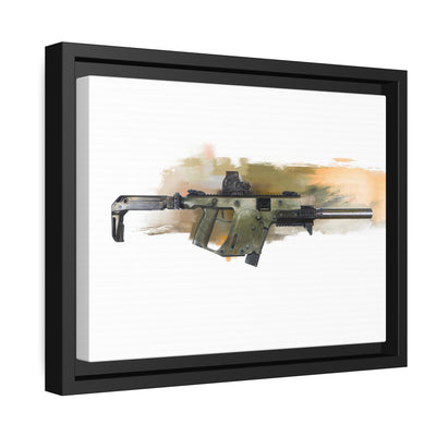 The Vindicator - Suppressed SMG Painting - Yellow Background - Black Framed Wrapped Canvas - Value Collection