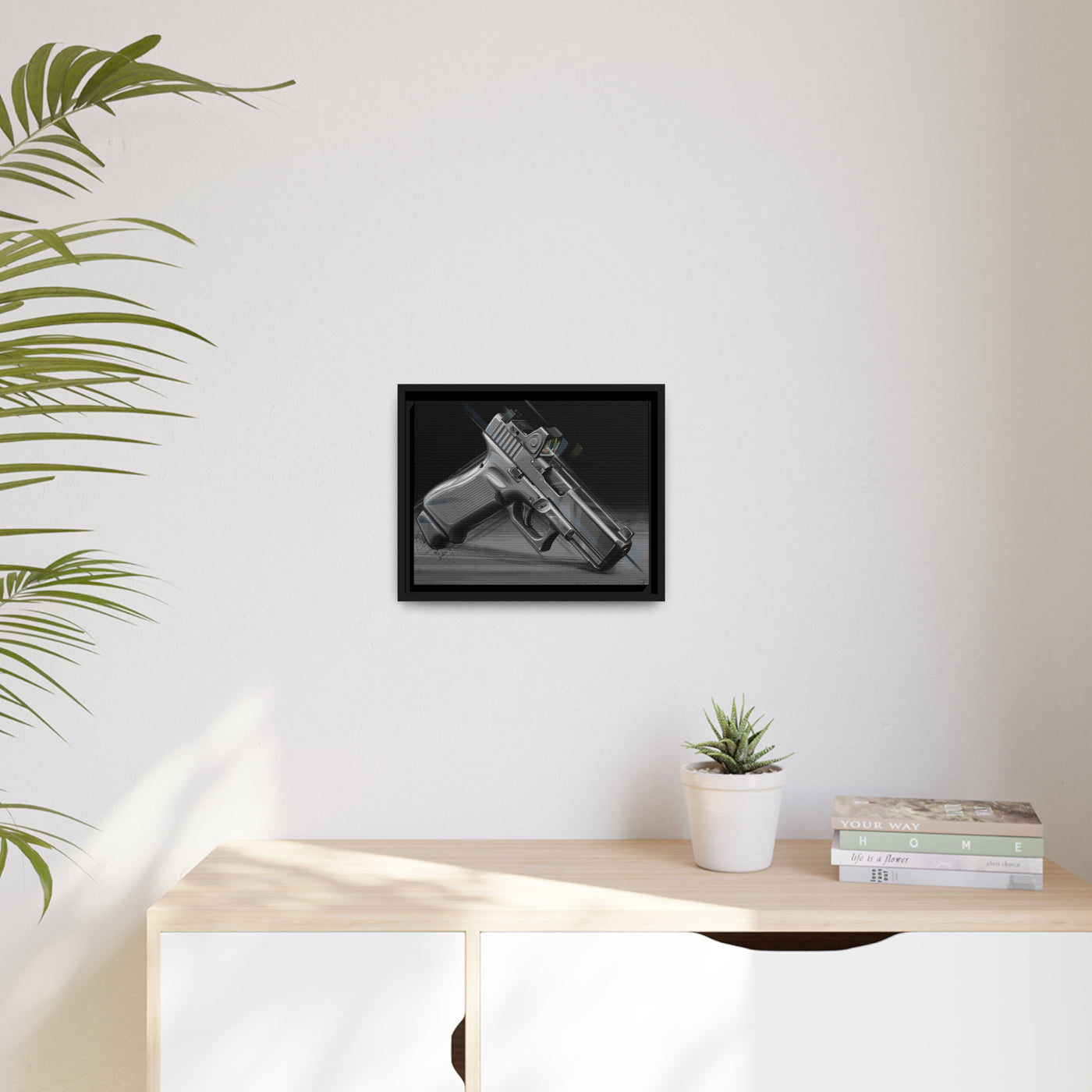 The Last Resort - OG Grey Poly Pistol Painting - Black Framed Wrapped Canvas - Value Collection