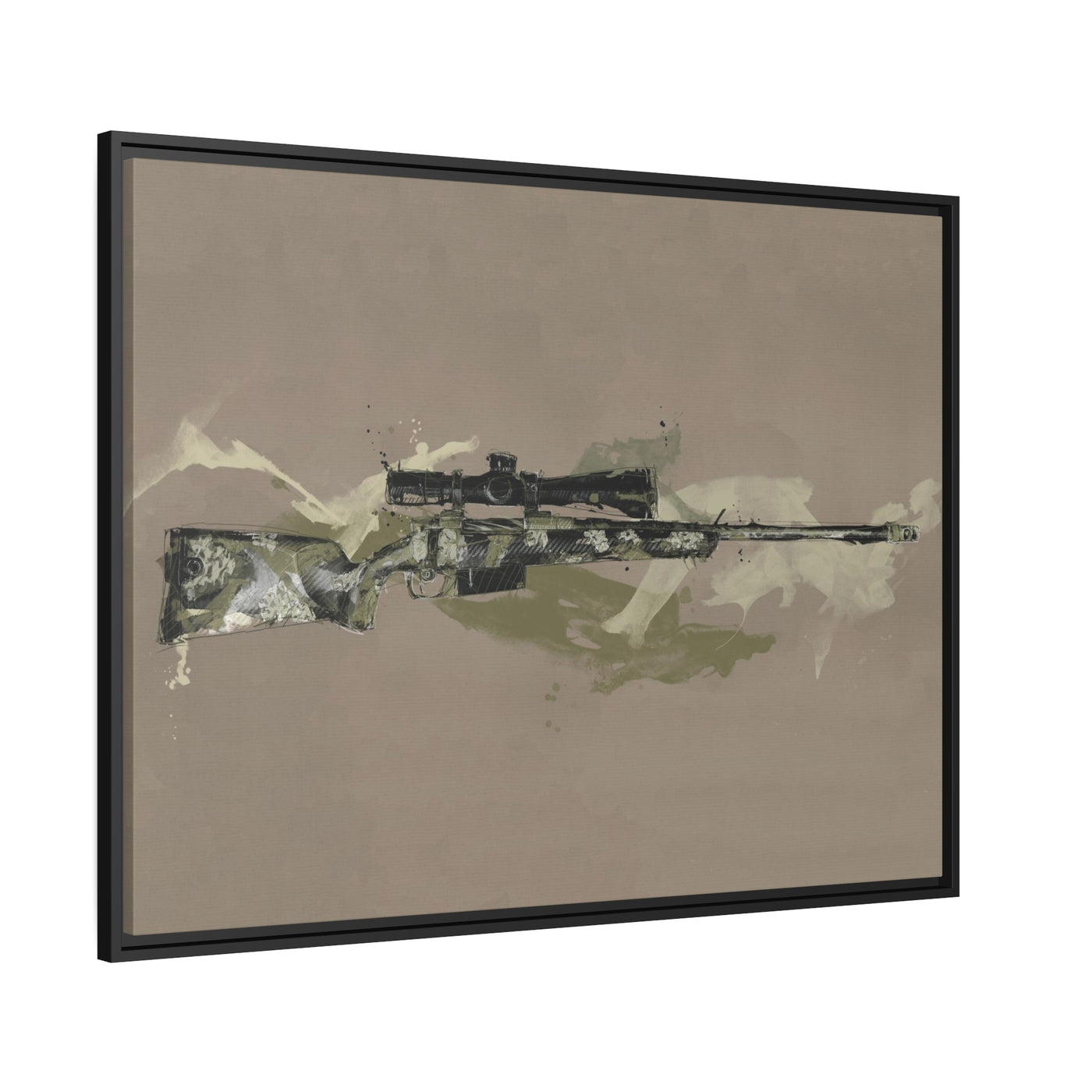 The Harvester - Long Range Hunting Rifle Painting (Minimal) - Black Framed Wrapped Canvas - Value Collection