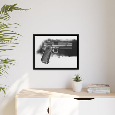 2011 Black & White Pistol Painting - Black Framed Wrapped Canvas - Value Collection