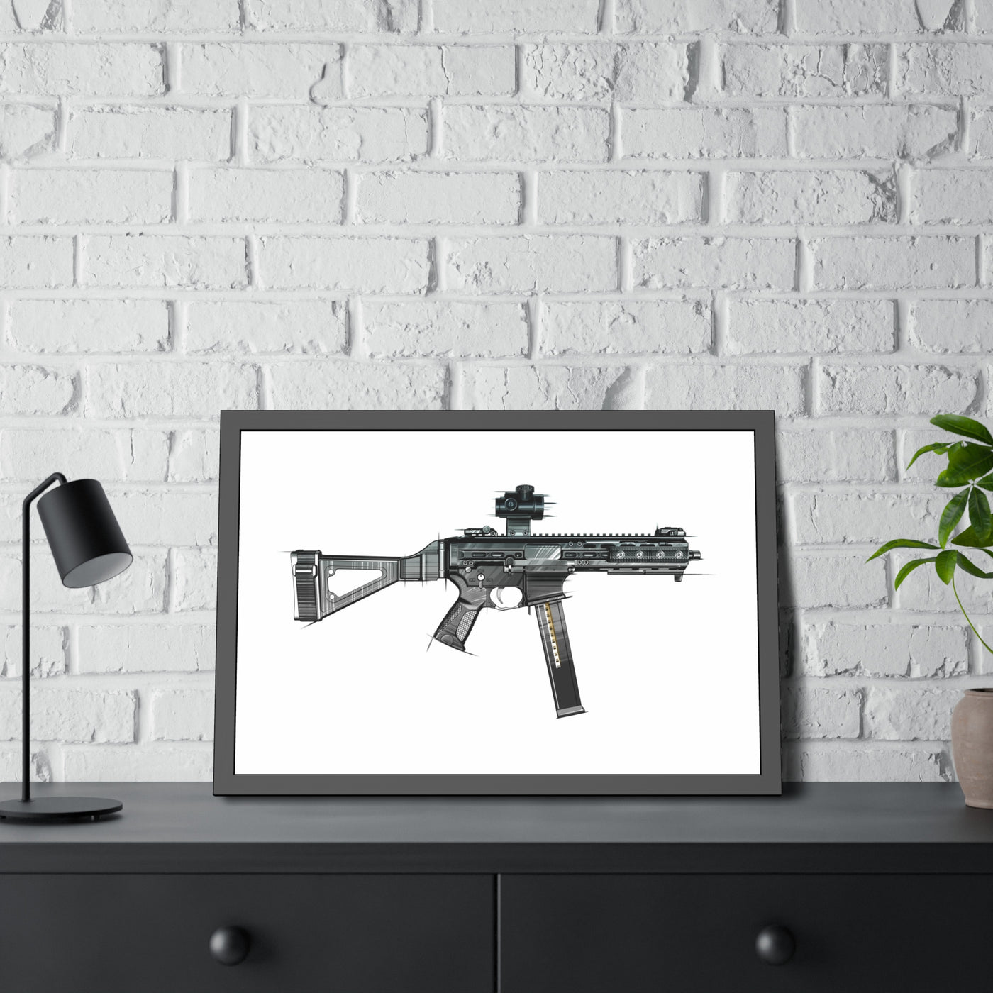 .45 Cal SMG Painting - Just The Piece - Black Frame - Value Collection