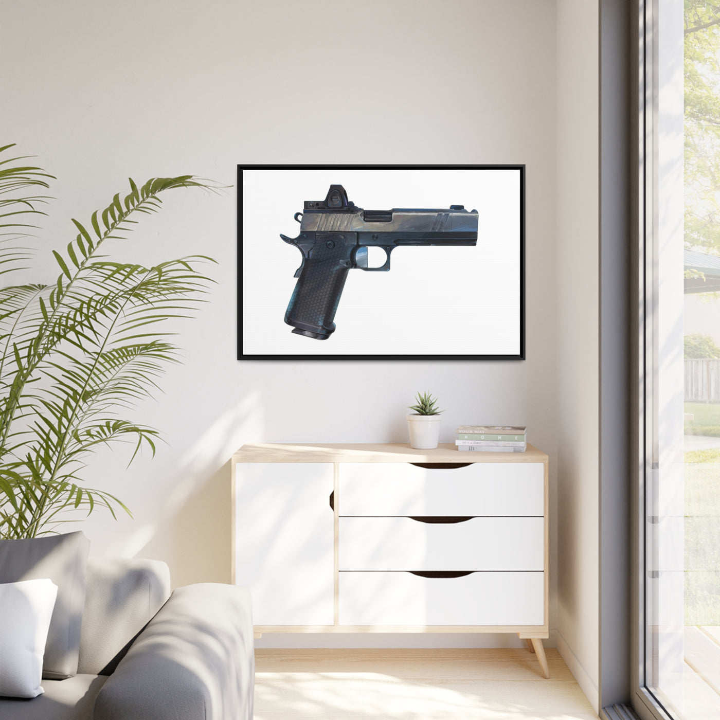 2011 Charlie - Pistol Painting - Just The Piece - Black Framed Wrapped Canvas - Value Collection