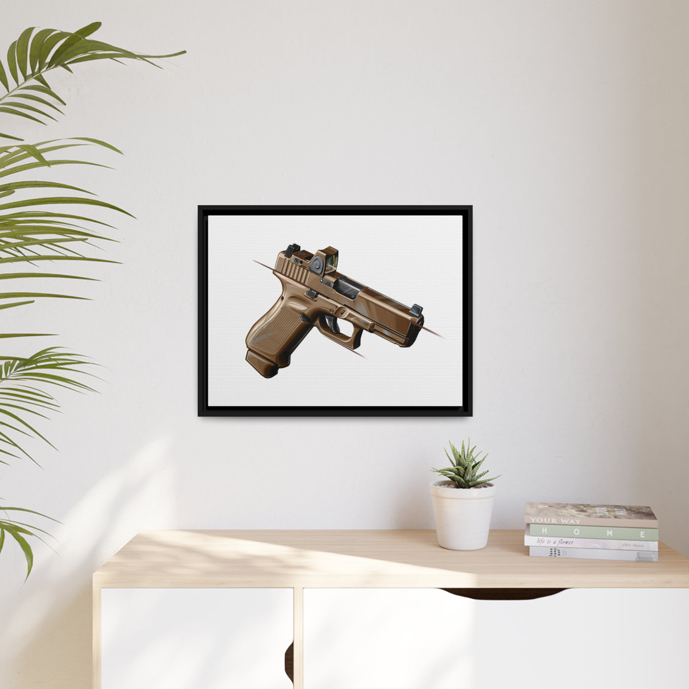 The Last Resort - OG Tan Poly Pistol Painting - Just The Piece - Black Framed Wrapped Canvas - Value Collection