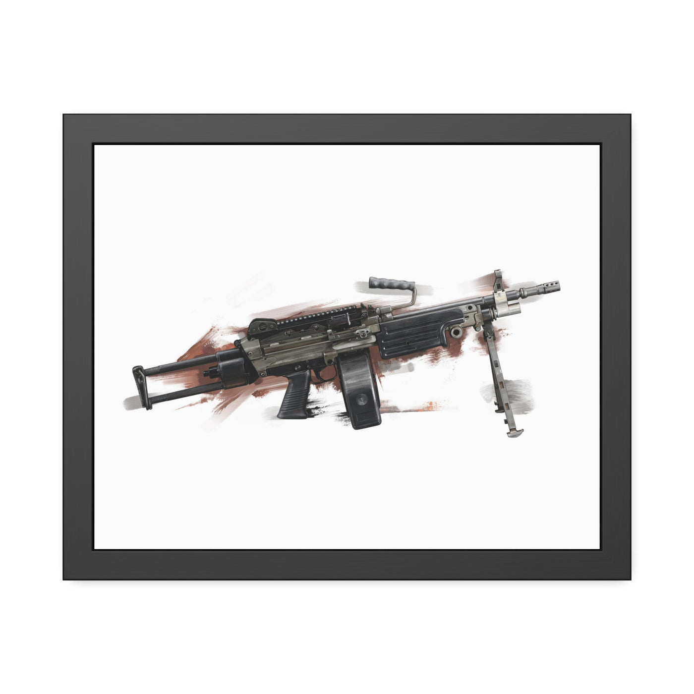 Belt-Fed 5.56x45mm Light Machine Gun Painting - Red Background - Black Frame - Value Collection