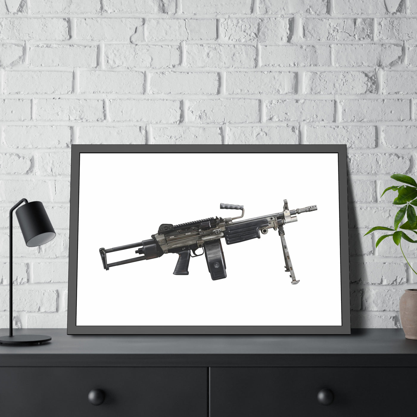 Belt-Fed 5.56x45mm Light Machine Gun Painting - Just The Piece - Black Frame - Value Collection