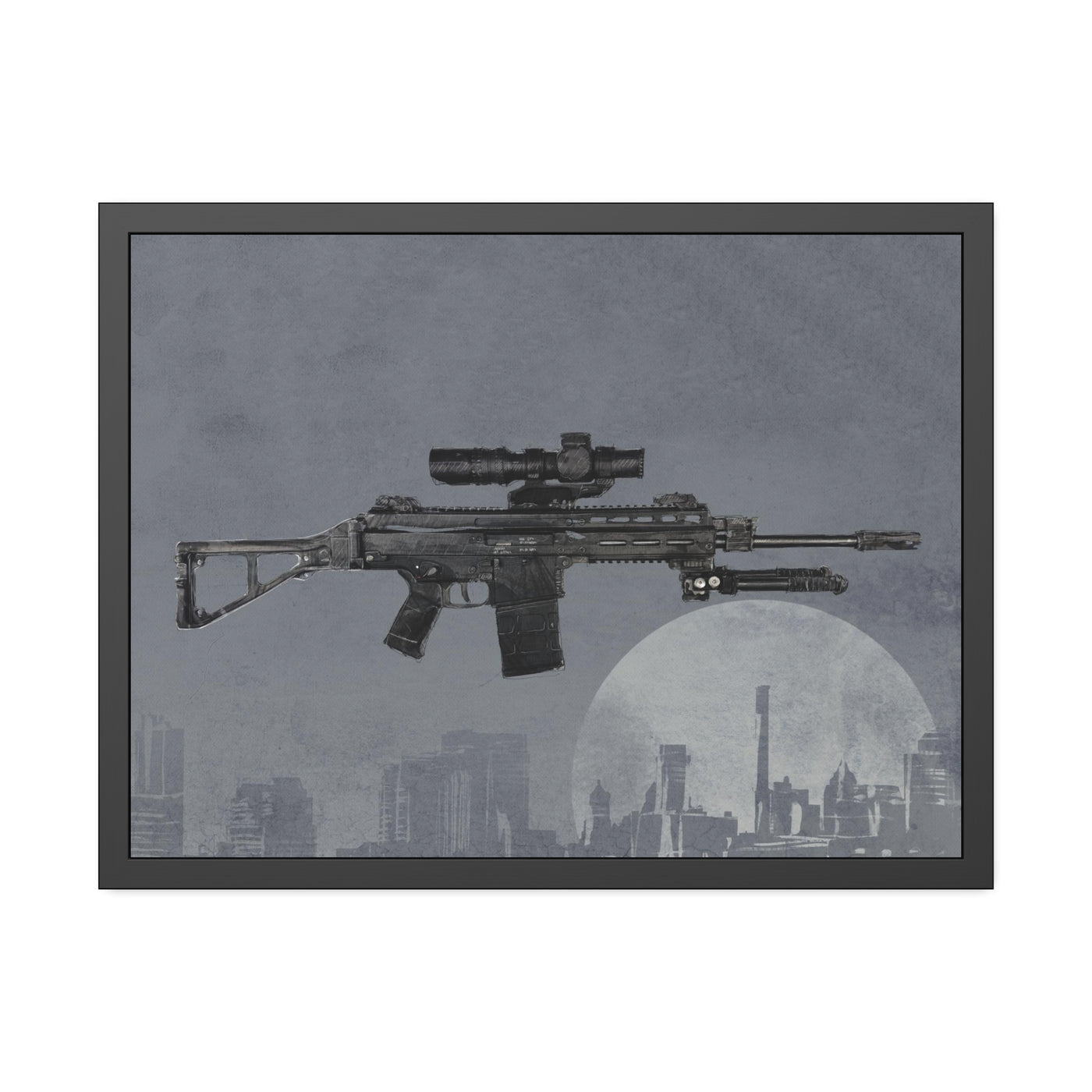 The Urban Sniper Painting - Grey Background - Black Frame - Value Collection