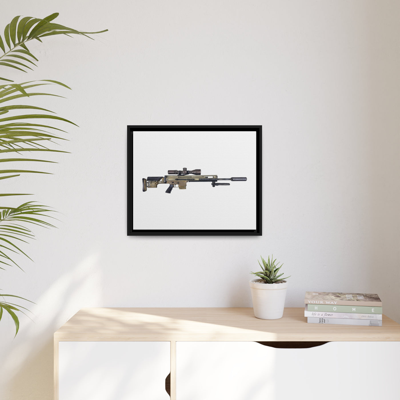 Socom Sniper Rifle Painting - Just The Piece - Black Framed Wrapped Canvas - Value Collection