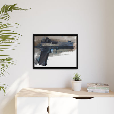 2011 Charlie - Pistol Painting - Brown Background - Black Framed Wrapped Canvas - Value Collection