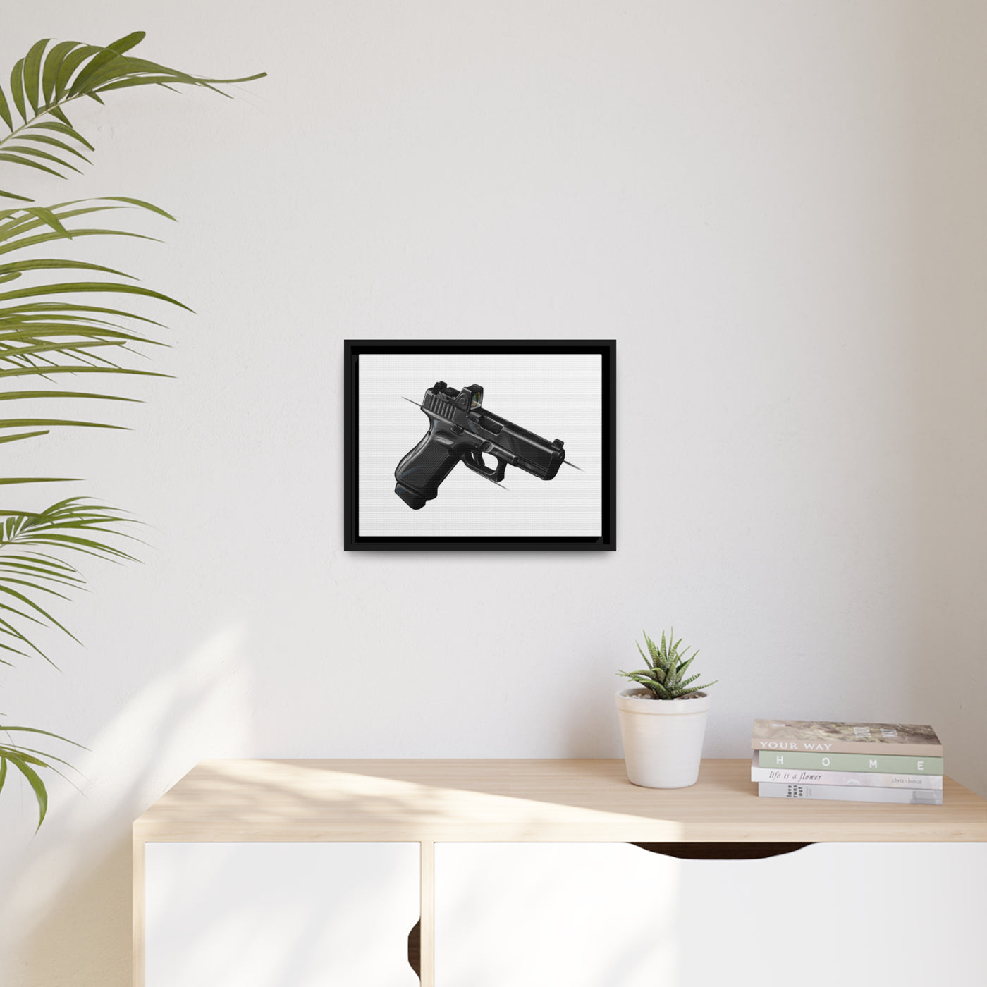 The Last Resort - OG Black Poly Pistol Painting - Just The Piece - Black Framed Wrapped Canvas - Value Collection