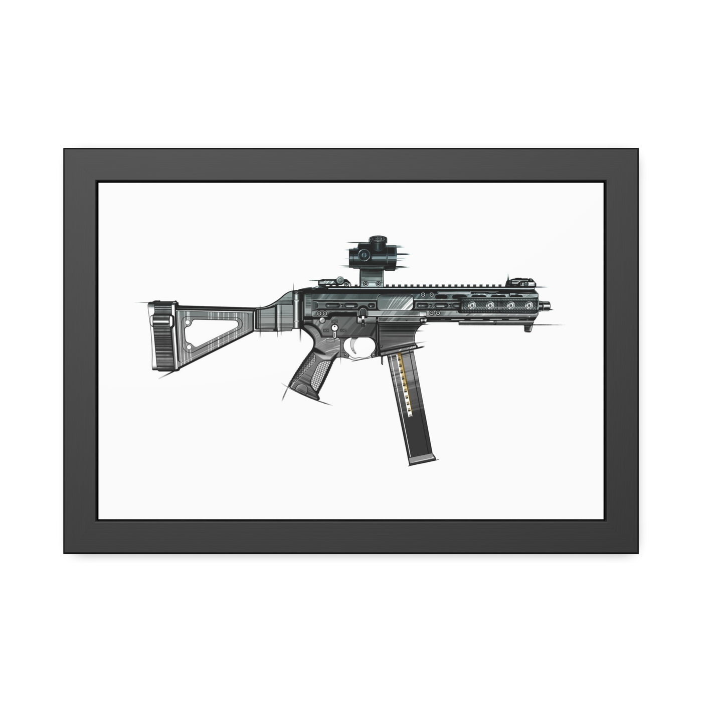 .45 Cal SMG Painting - Just The Piece - Black Frame - Value Collection