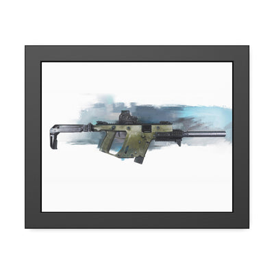 The Vindicator - Suppressed SMG Painting - Blue Background - Black Frame - Value Collection