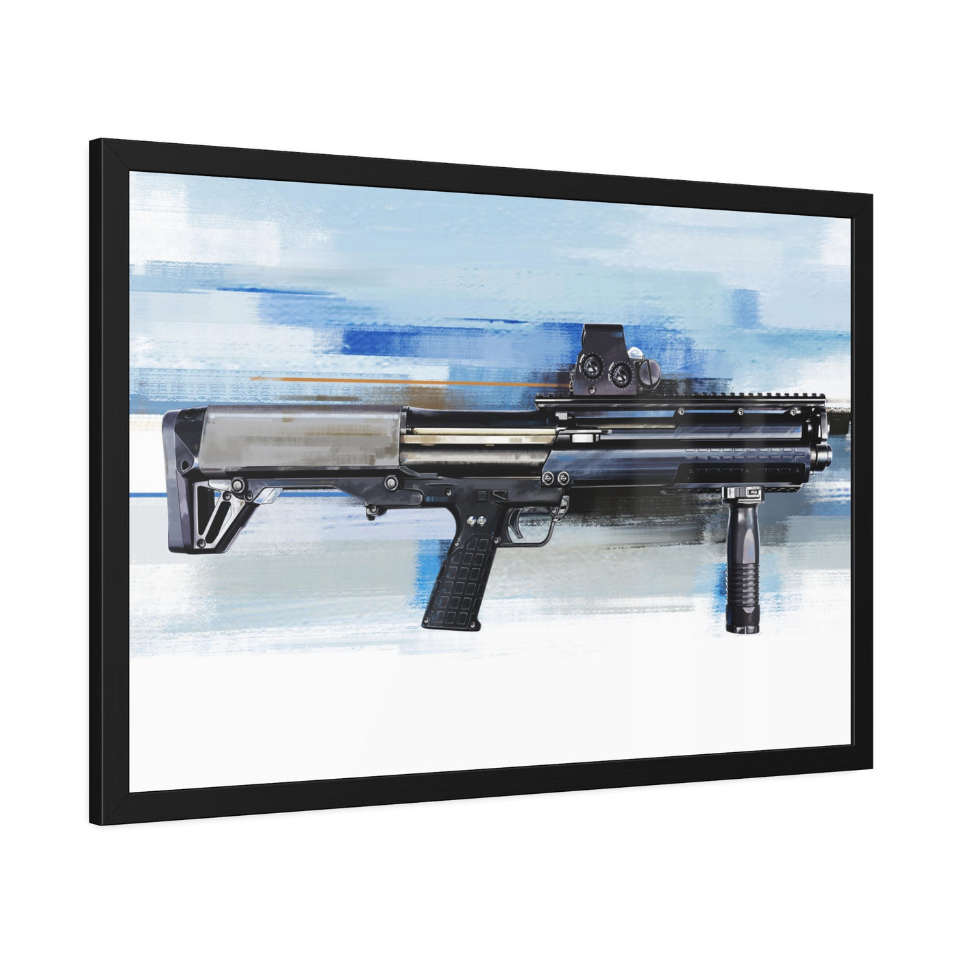 Tactical Bullpup Shotgun Painting - Blue Background - Black Frame - Value Collection