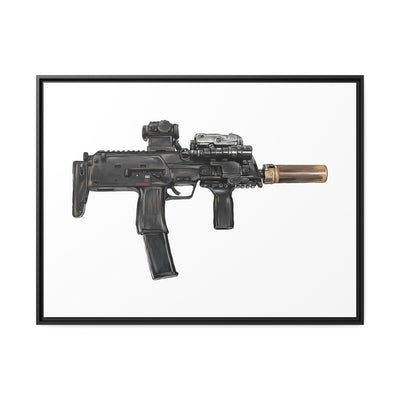 German 4.6x30mm Sub Machine Gun Painting - Just The Piece - Black Framed Wrapped Canvas - Value Collection