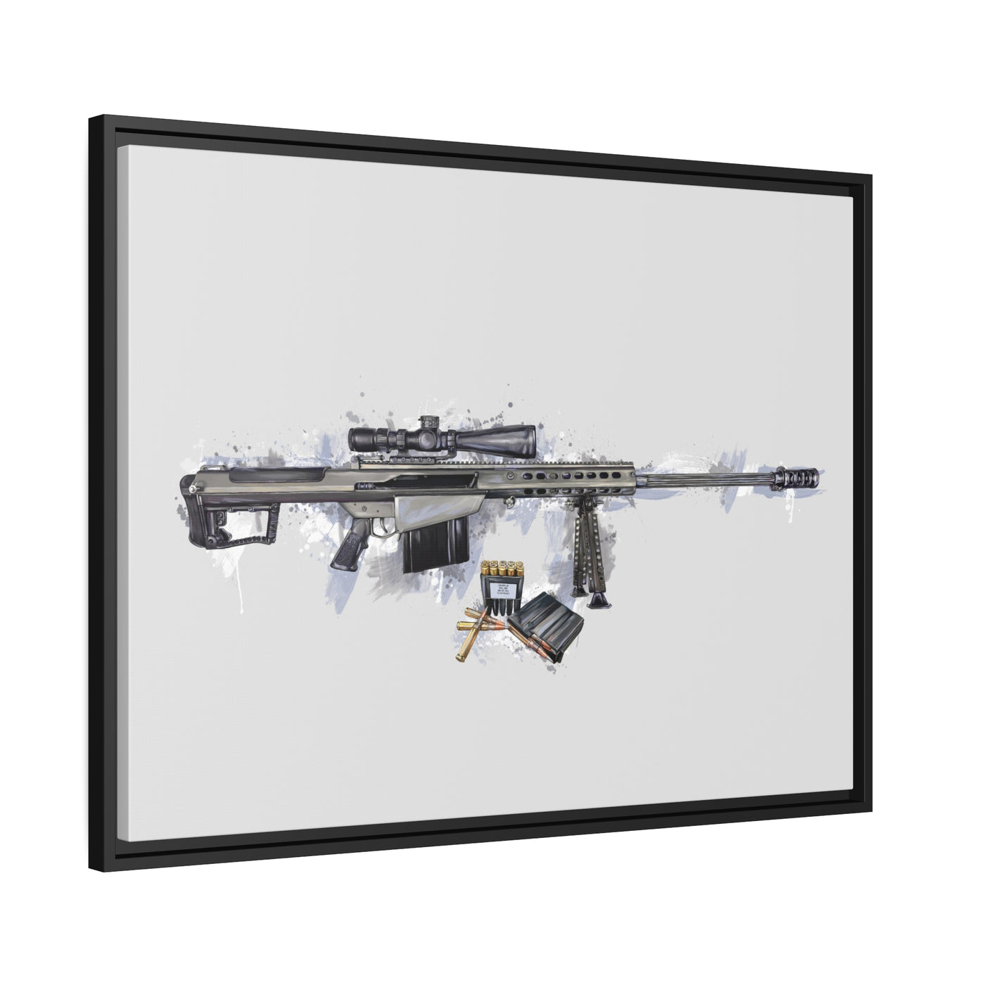 The Long-Range Legend - .50 Cal BMG Rifle Painting - Blue Accents - Black Framed Wrapped Canvas - Value Collection