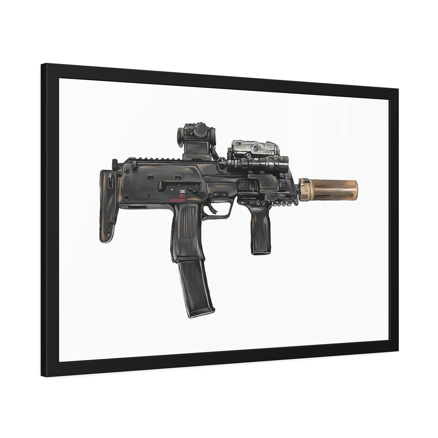 German 4.6x30mm Sub Machine Gun Painting - Just The Piece - Black Frame - Value Collection