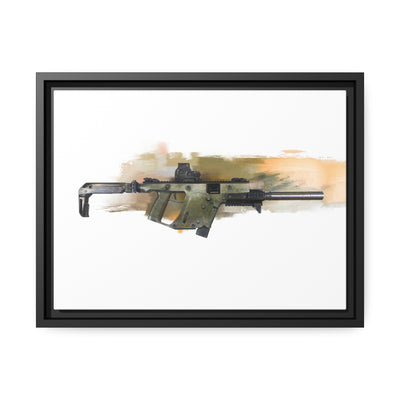 The Vindicator - Suppressed SMG Painting - Yellow Background - Black Framed Wrapped Canvas - Value Collection