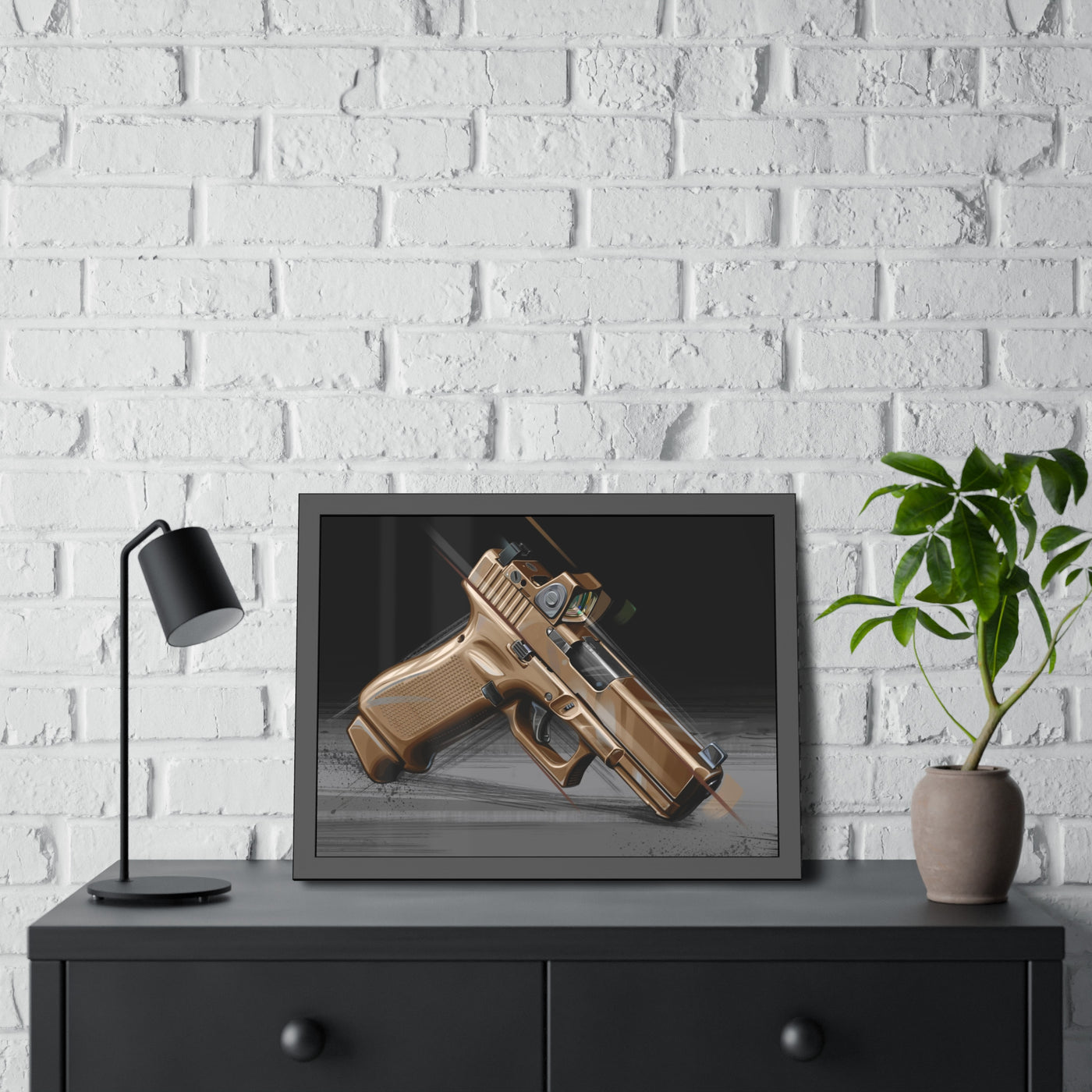 The Last Resort - OG Tan Poly Pistol Painting - Black Frame - Value Collection