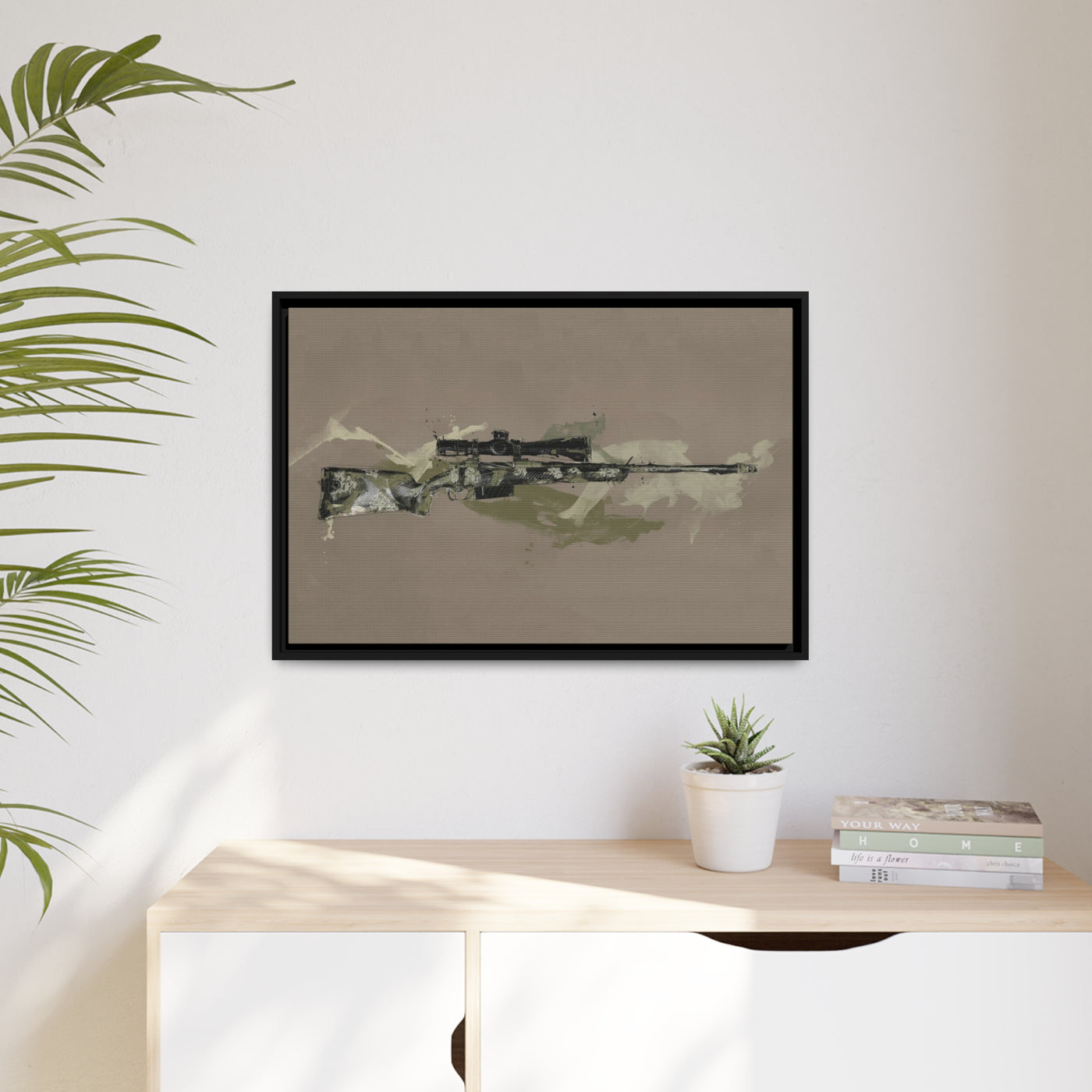 The Harvester - Long Range Hunting Rifle Painting (Minimal) - Black Framed Wrapped Canvas - Value Collection