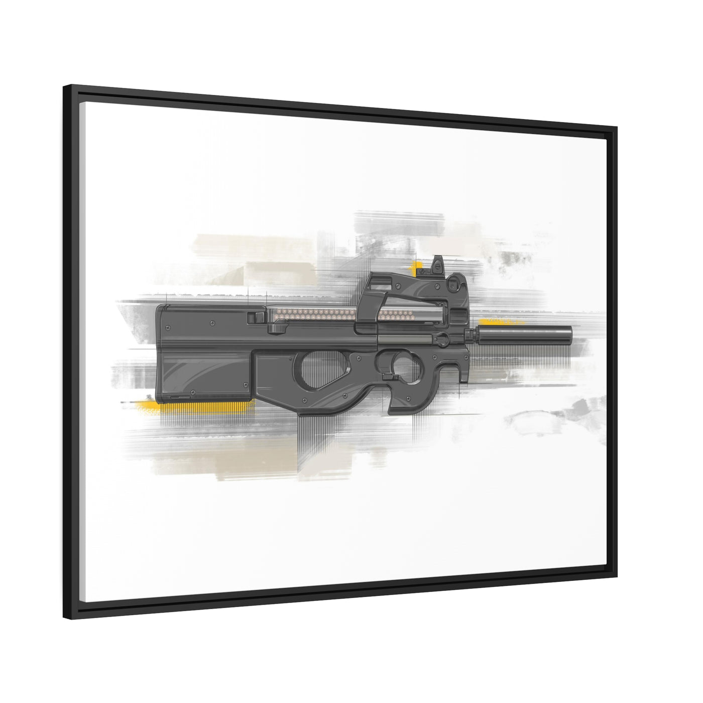 Secret Service Subgun - Bullpup 5.7x28mm Painting - Black Framed Wrapped Canvas - Value Collection