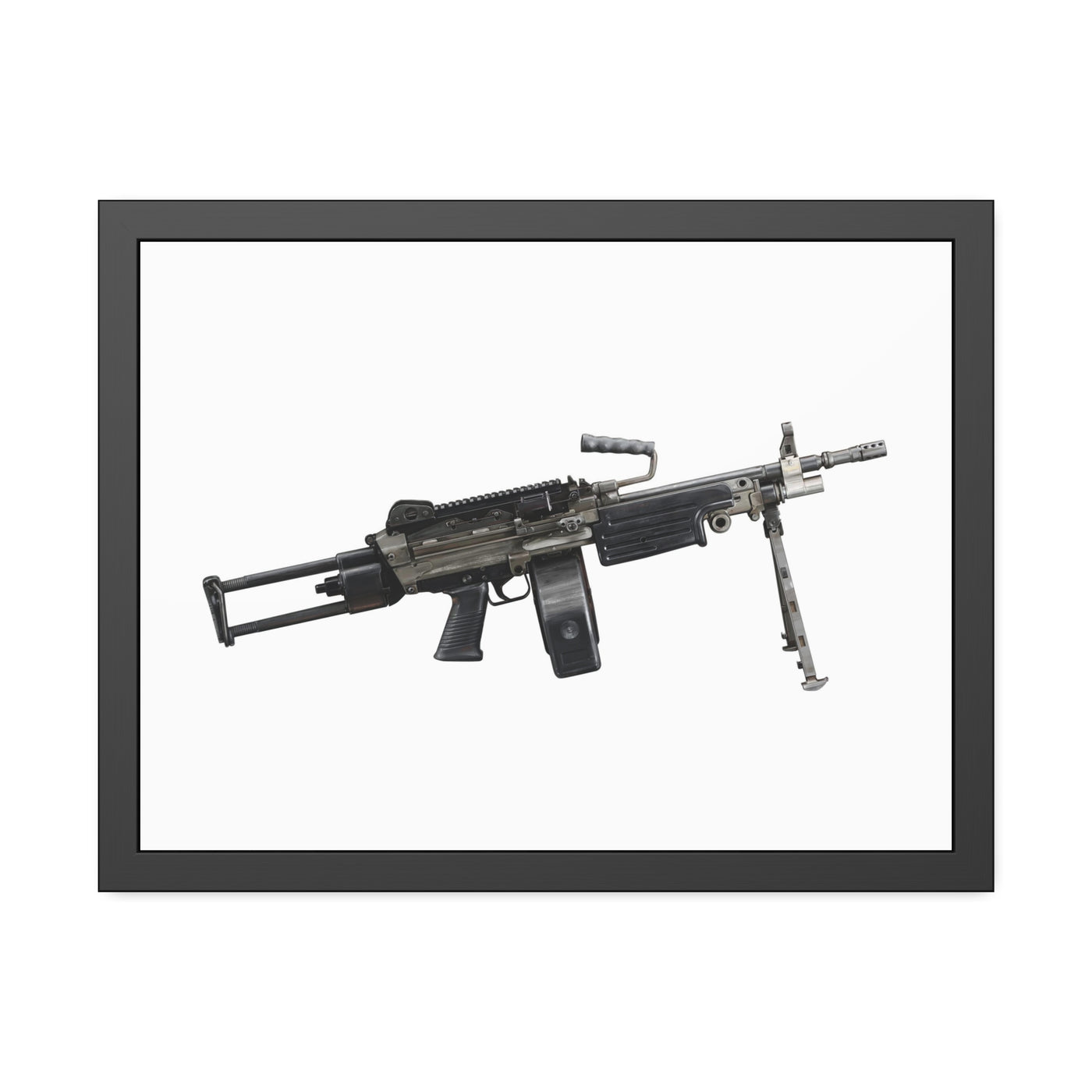 Belt-Fed 5.56x45mm Light Machine Gun Painting - Just The Piece - Black Frame - Value Collection