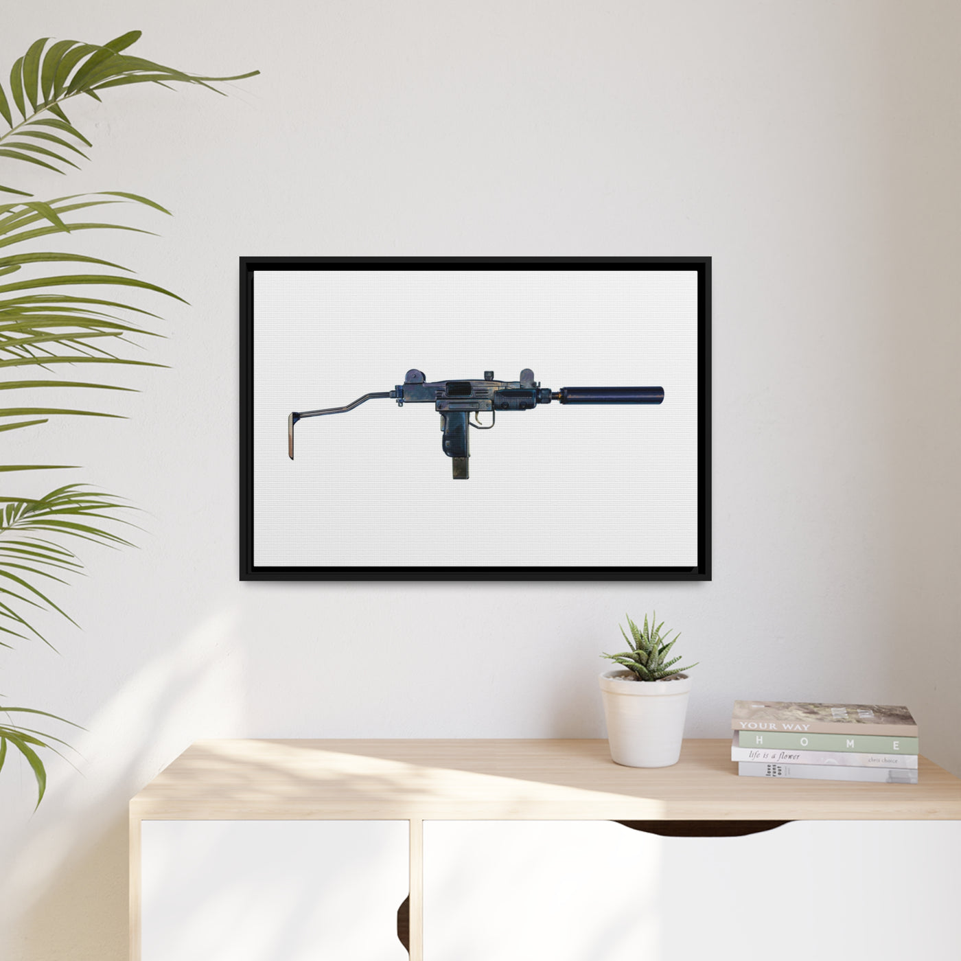 The Miniature Menace - Full Auto Subgun Painting - Just The Piece - Black Framed Wrapped Canvas - Value Collection