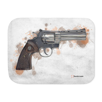 Wood & Stainless .357 Magnum Revolver Sherpa Blanket - Orange Background
