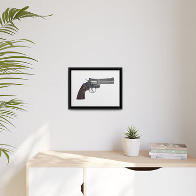 Wood & Stainless .357 Magnum Revolver Painting - Just The Piece - Black Framed Wrapped Canvas - Value Collection