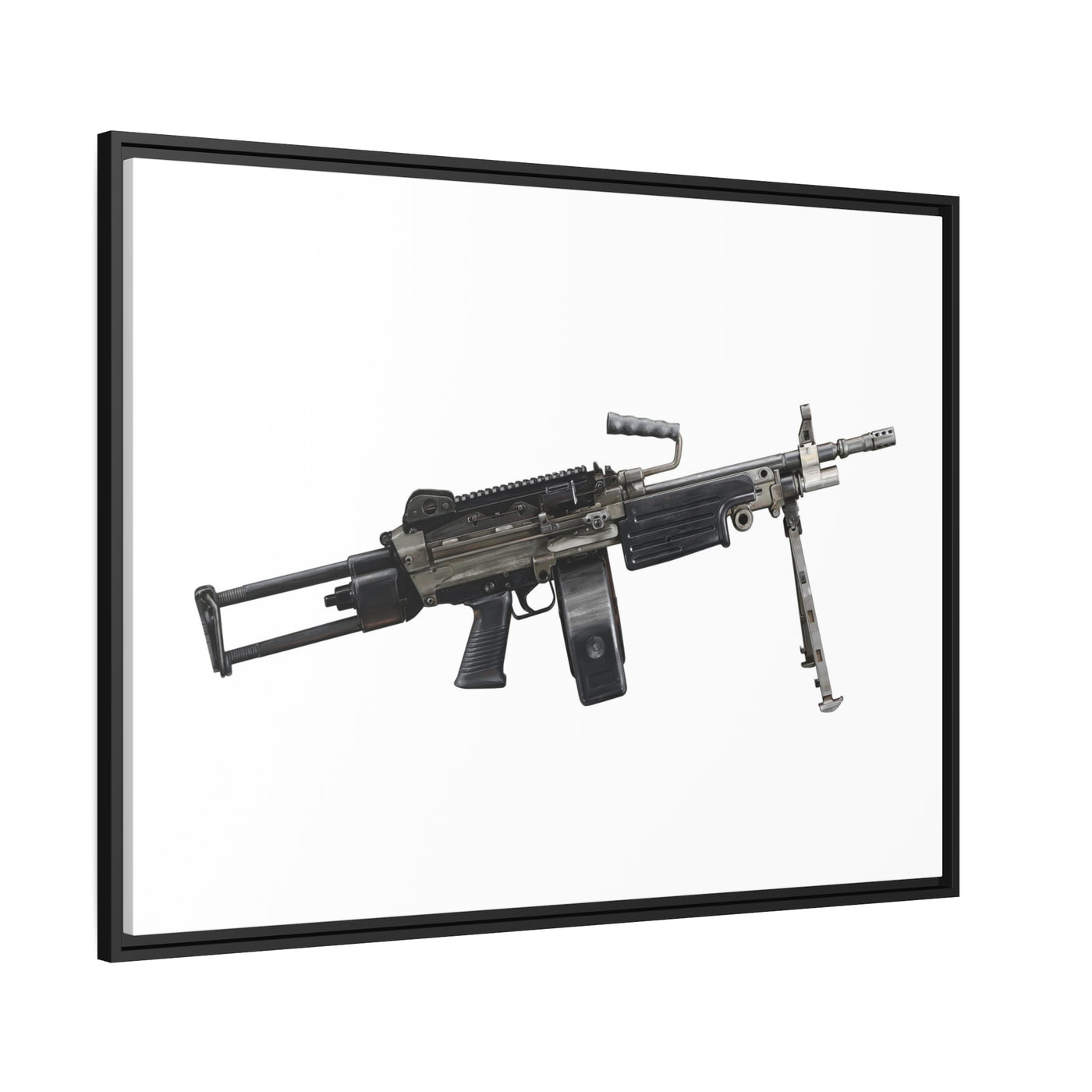 Belt-Fed 5.56x45mm Light Machine Gun Painting - Just The Piece - Black Framed Wrapped Canvas - Value Collection