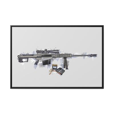 The Long-Range Legend - .50 Cal BMG Rifle Painting - Blue Accents - Black Framed Wrapped Canvas - Value Collection