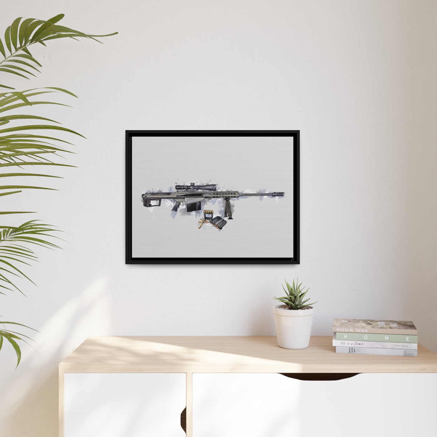 The Long-Range Legend - .50 Cal BMG Rifle Painting - Blue Accents - Black Framed Wrapped Canvas - Value Collection