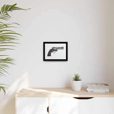 Wood & Stainless .357 Magnum Revolver Painting - Just The Piece - Black Framed Wrapped Canvas - Value Collection