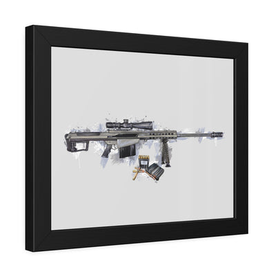 The Long-Range Legend - .50 Cal BMG Rifle Painting - Blue Accents - Black Frame - Value Collection