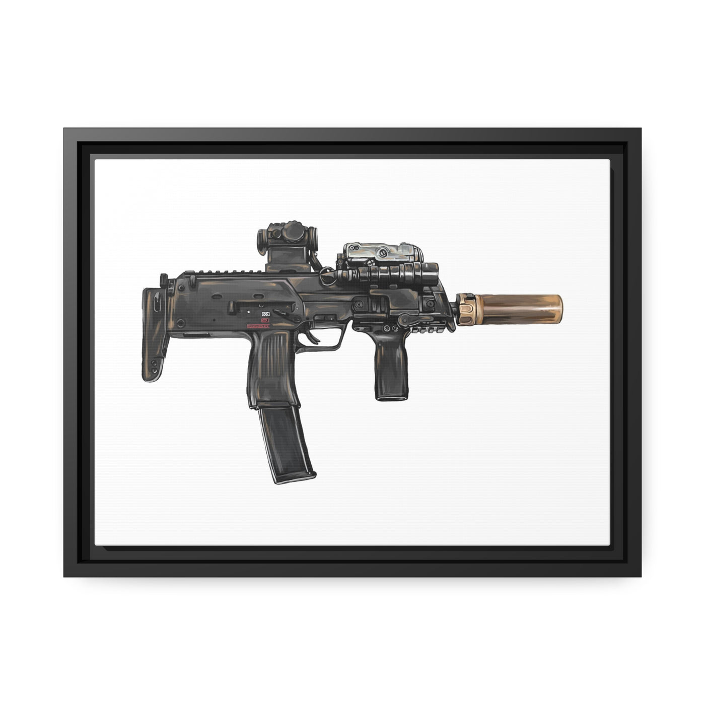 German 4.6x30mm Sub Machine Gun Painting - Just The Piece - Black Framed Wrapped Canvas - Value Collection