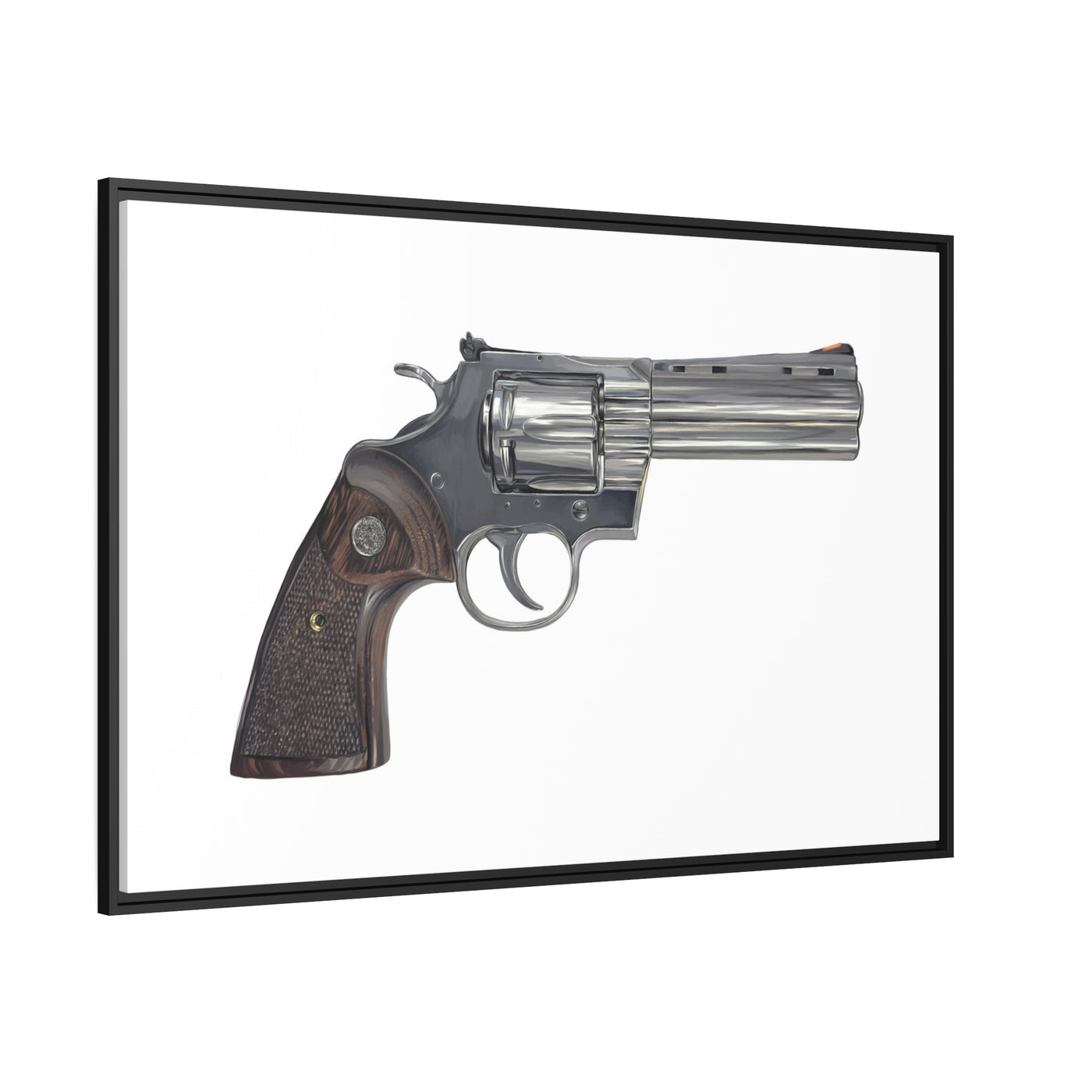 Wood & Stainless .357 Magnum Revolver Painting - Just The Piece - Black Framed Wrapped Canvas - Value Collection