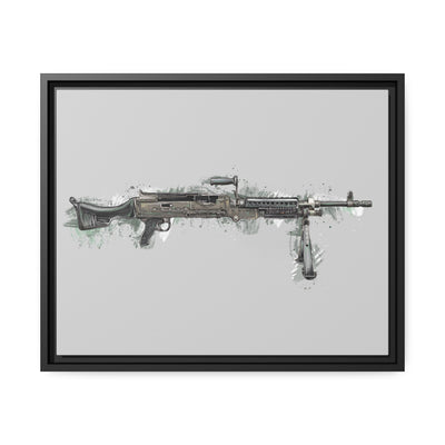 M240B - Belt Fed 7.62x51 Machine Gun - Grey Background - Black Framed Wrapped Canvas - Value Collection