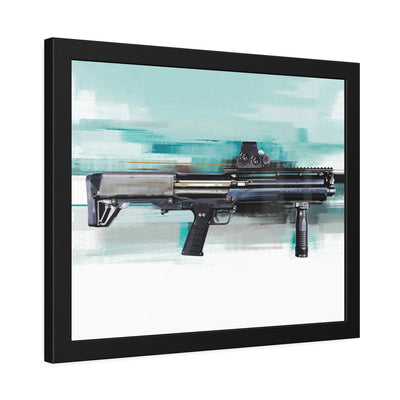 Tactical Bullpup Shotgun Painting - Green Background - Black Frame - Value Collection