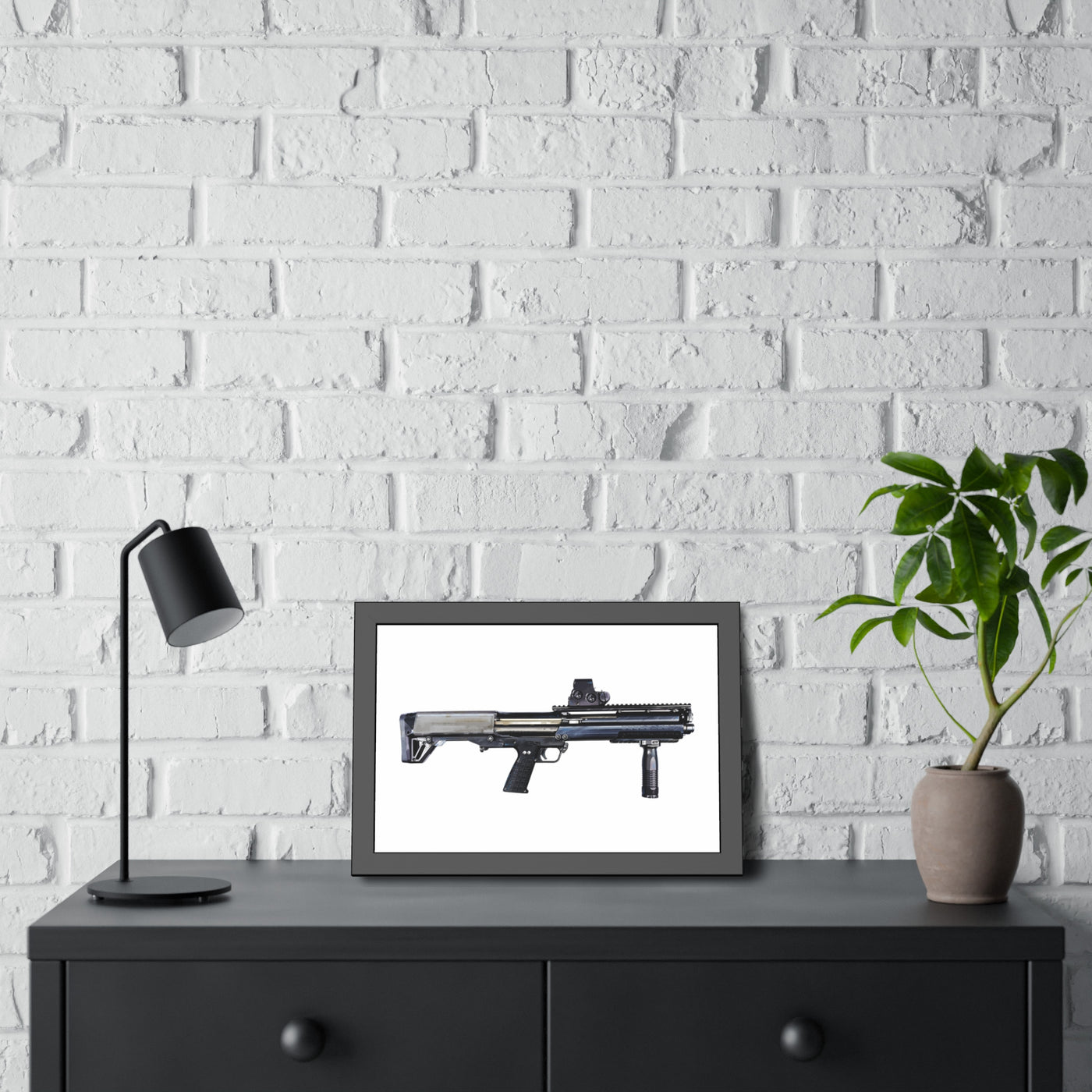 Tactical Bullpup Shotgun Painting - Just The Piece - Black Frame - Value Collection