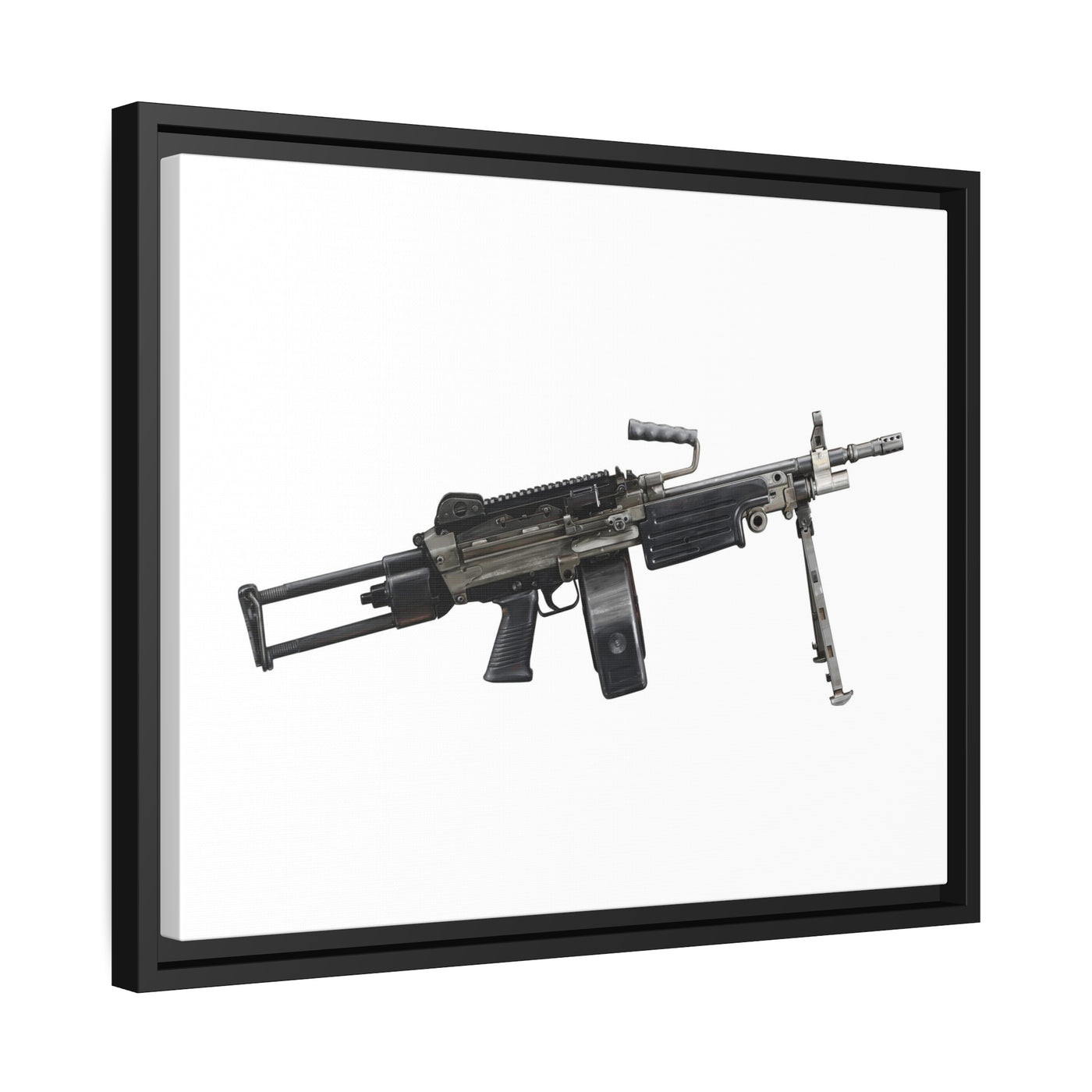 Belt-Fed 5.56x45mm Light Machine Gun Painting - Just The Piece - Black Framed Wrapped Canvas - Value Collection