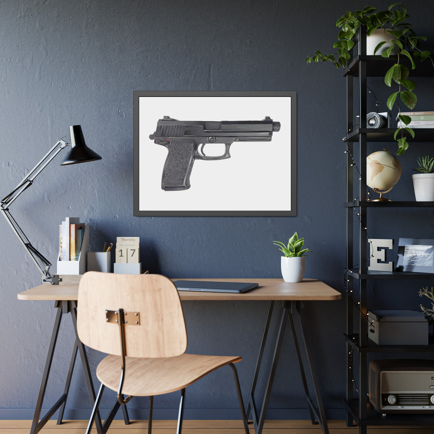 Tactical .45 ACP Poly Pistol Painting - Just The Piece - Black Frame - Value Collection