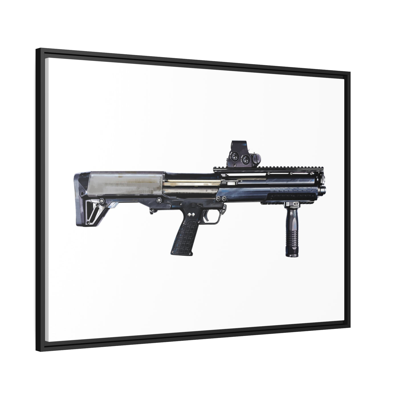 Tactical Bullpup Shotgun Painting - Just The Piece - Black Framed Wrapped Canvas - Value Collection