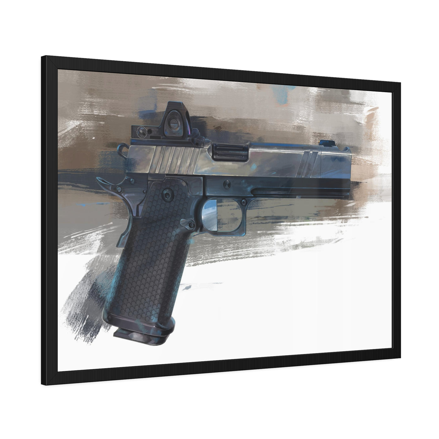 2011 Charlie - Pistol Painting - Brown Background - Black Frame - Value Collection