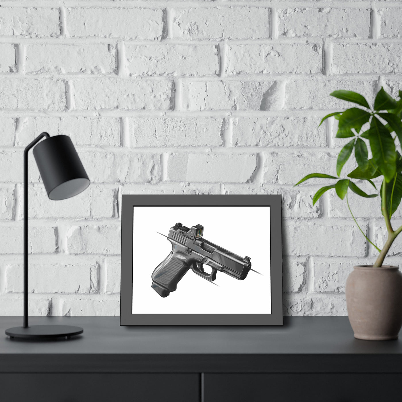 The Last Resort - OG Grey Poly Pistol Painting - Just The Piece - Black Frame - Value Collection